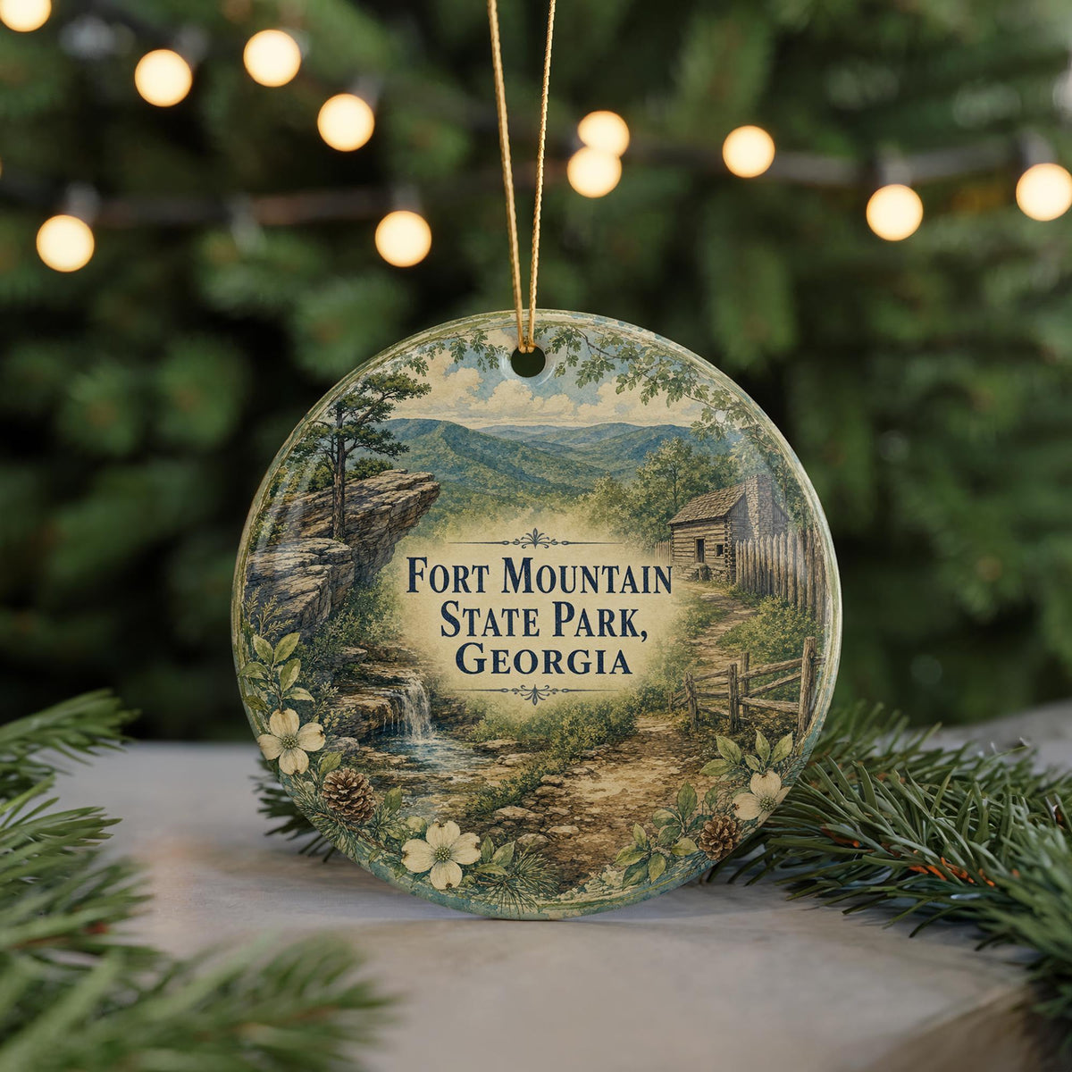 Watercolor Fort Mountain State Park Georgia Ceramic Ornament, Georgia State Park Souvenir, Outdoor Nature Travel Keepsake Gift — photo 7