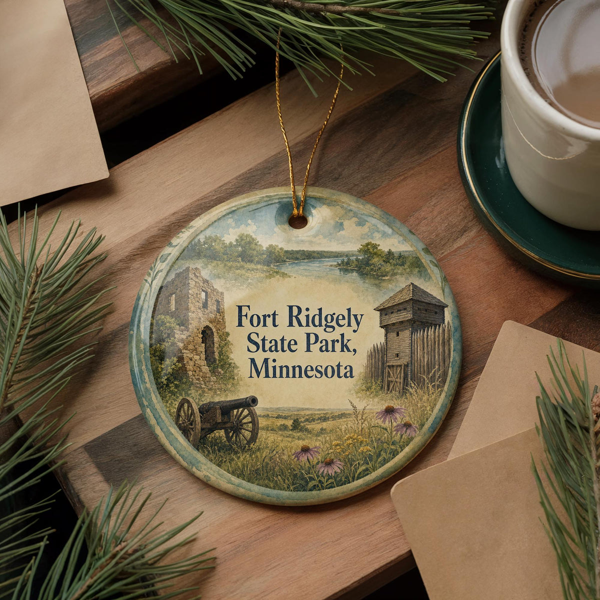 Fort Ridgely State Park Minnesota Watercolor Ceramic Ornament, Fort Ridgely Historic Site Souvenir Holiday Tree Decoration — photo 5