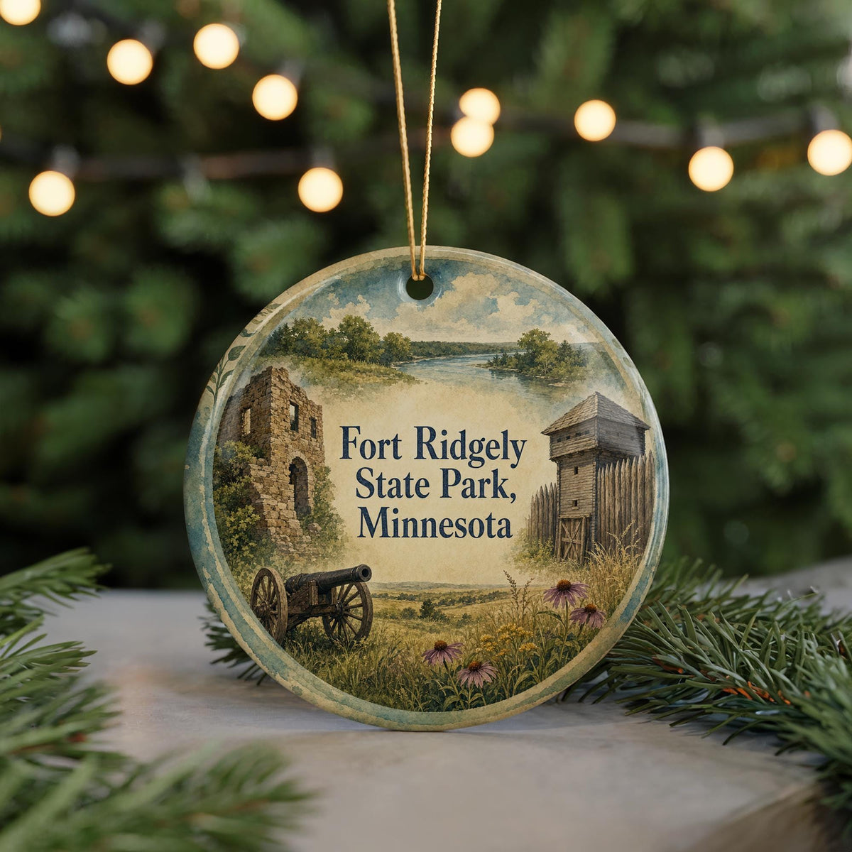 Fort Ridgely State Park Minnesota Watercolor Ceramic Ornament, Fort Ridgely Historic Site Souvenir Holiday Tree Decoration — photo 7