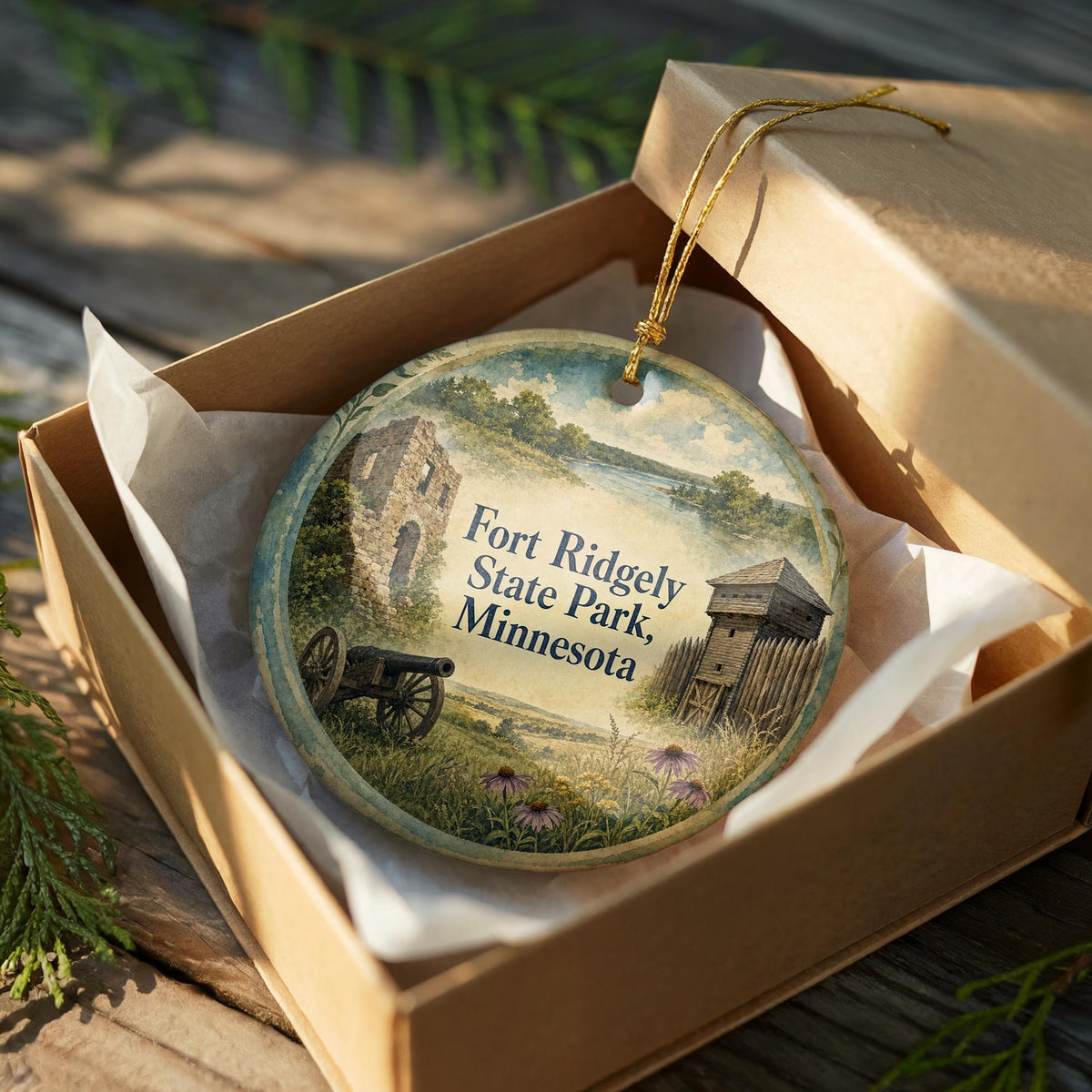 Fort Ridgely State Park Minnesota Watercolor Ceramic Ornament, Fort Ridgely Historic Site Souvenir Holiday Tree Decoration — photo 8