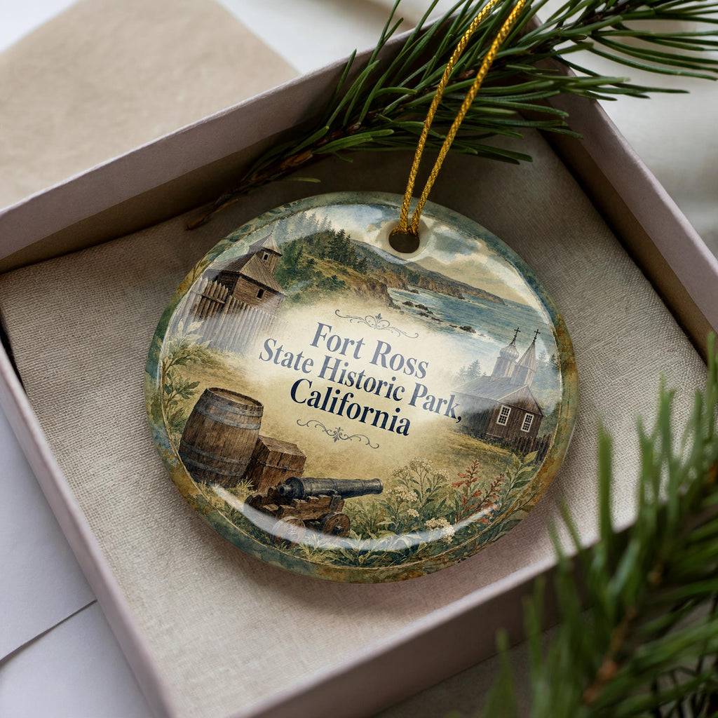 Fort Ross State Historic Park California Watercolor Ceramic Ornament, Sonoma Coast Landmark Souvenir Gift, Travel Keepsake Decoration — photo 1