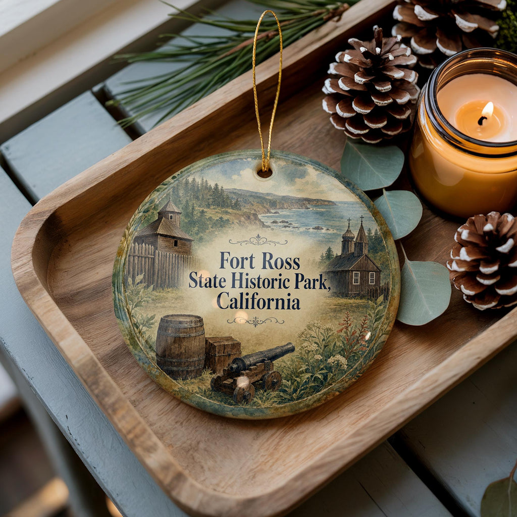 Fort Ross State Historic Park California Watercolor Ceramic Ornament, Sonoma Coast Landmark Souvenir Gift, Travel Keepsake Decoration — photo 2