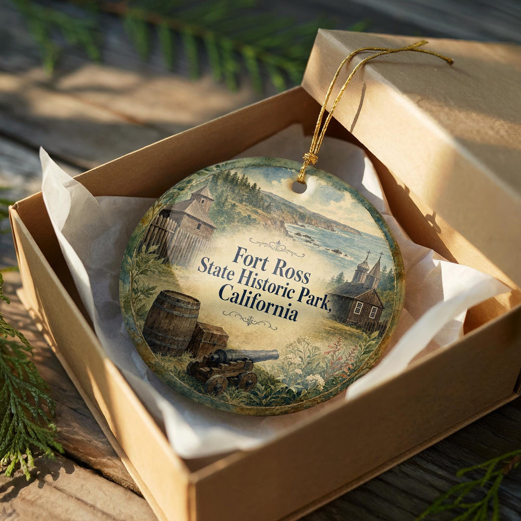 Fort Ross State Historic Park California Watercolor Ceramic Ornament, Sonoma Coast Landmark Souvenir Gift, Travel Keepsake Decoration — photo 8