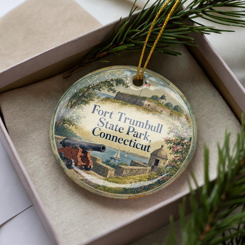 Fort Trumbull State Park Connecticut Ceramic Ornament, New London CT Coastal Landmark Watercolor Souvenir Gift — photo 2