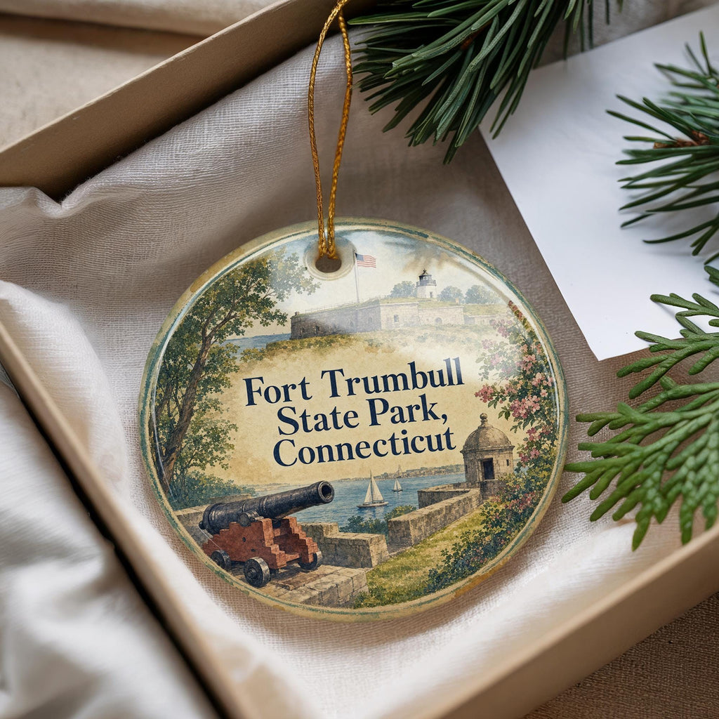 Fort Trumbull State Park Connecticut Ceramic Ornament, New London CT Coastal Landmark Watercolor Souvenir Gift — photo 4