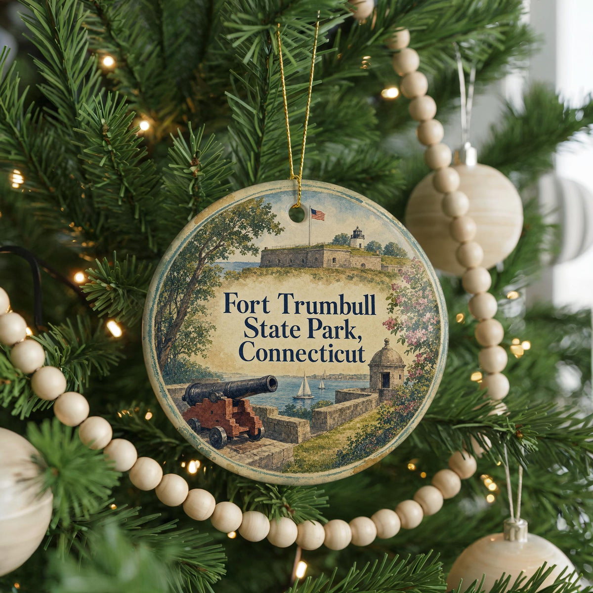 Fort Trumbull State Park Connecticut Ceramic Ornament, New London CT Coastal Landmark Watercolor Souvenir Gift — photo 6