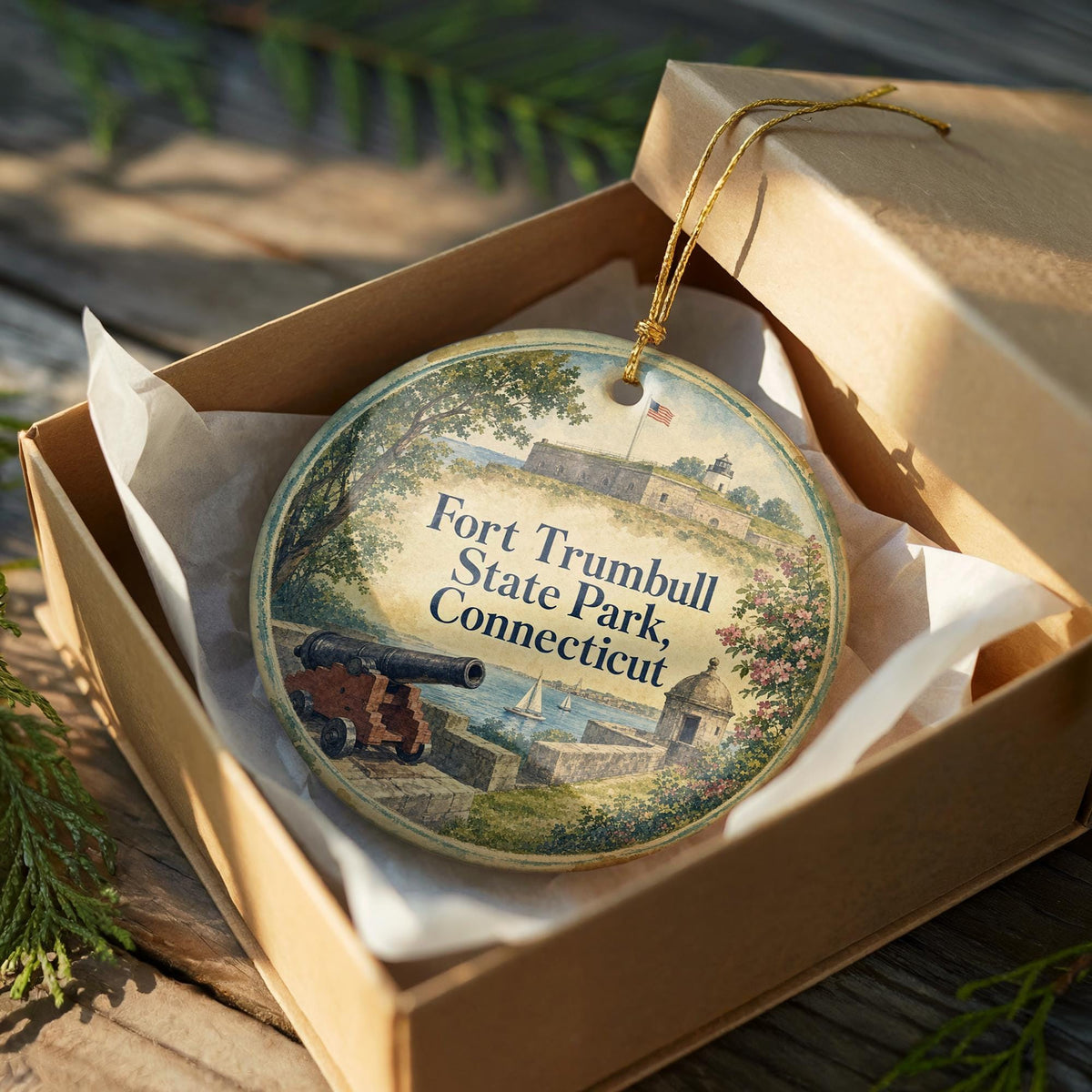 Fort Trumbull State Park Connecticut Ceramic Ornament, New London CT Coastal Landmark Watercolor Souvenir Gift — photo 8