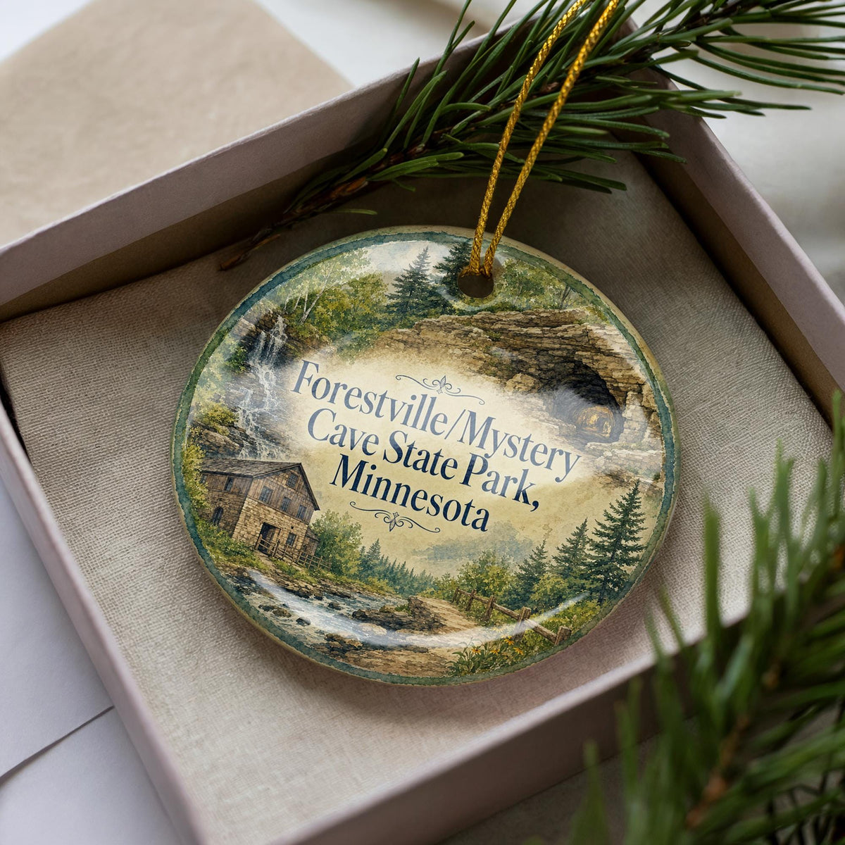 Forestville Mystery Cave State Park Minnesota Watercolor Ceramic Ornament, Cave Park Souvenir, Minnesota State Park Keepsake — photo 2