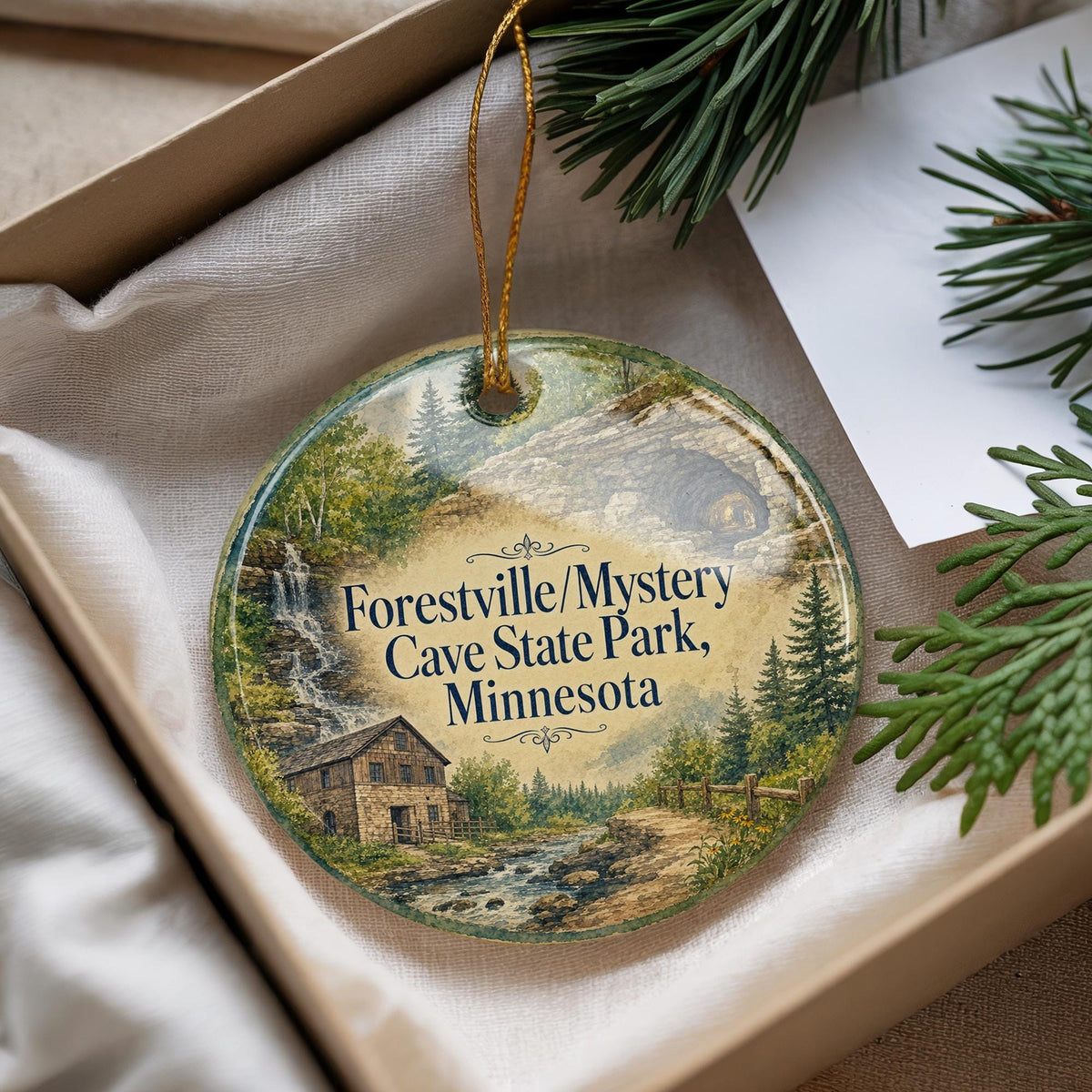 Forestville Mystery Cave State Park Minnesota Watercolor Ceramic Ornament, Cave Park Souvenir, Minnesota State Park Keepsake — photo 4