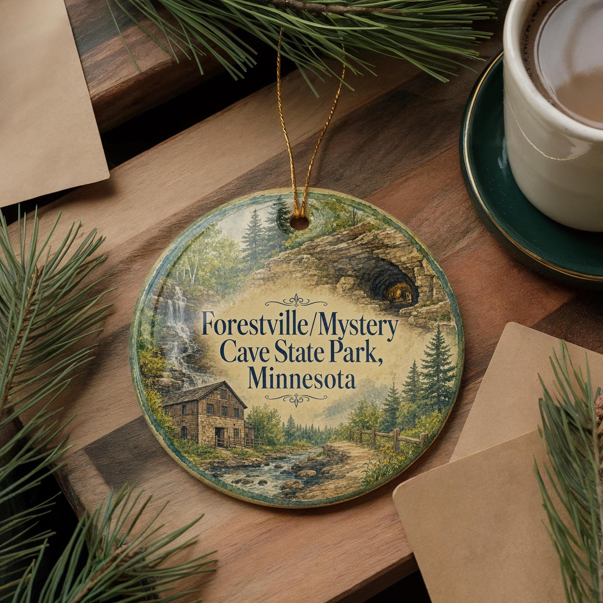 Forestville Mystery Cave State Park Minnesota Watercolor Ceramic Ornament, Cave Park Souvenir, Minnesota State Park Keepsake — photo 5