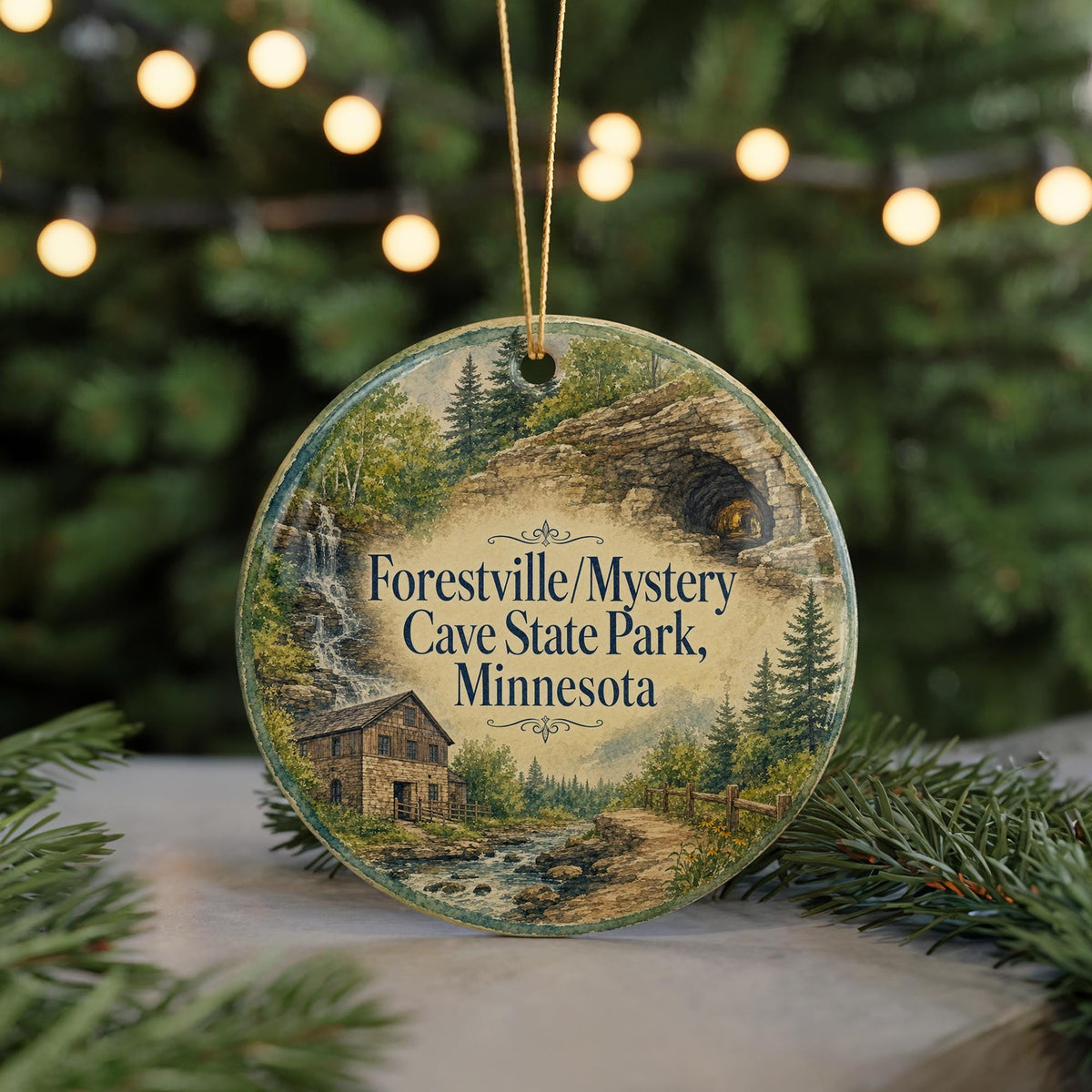 Forestville Mystery Cave State Park Minnesota Watercolor Ceramic Ornament, Cave Park Souvenir, Minnesota State Park Keepsake — photo 7