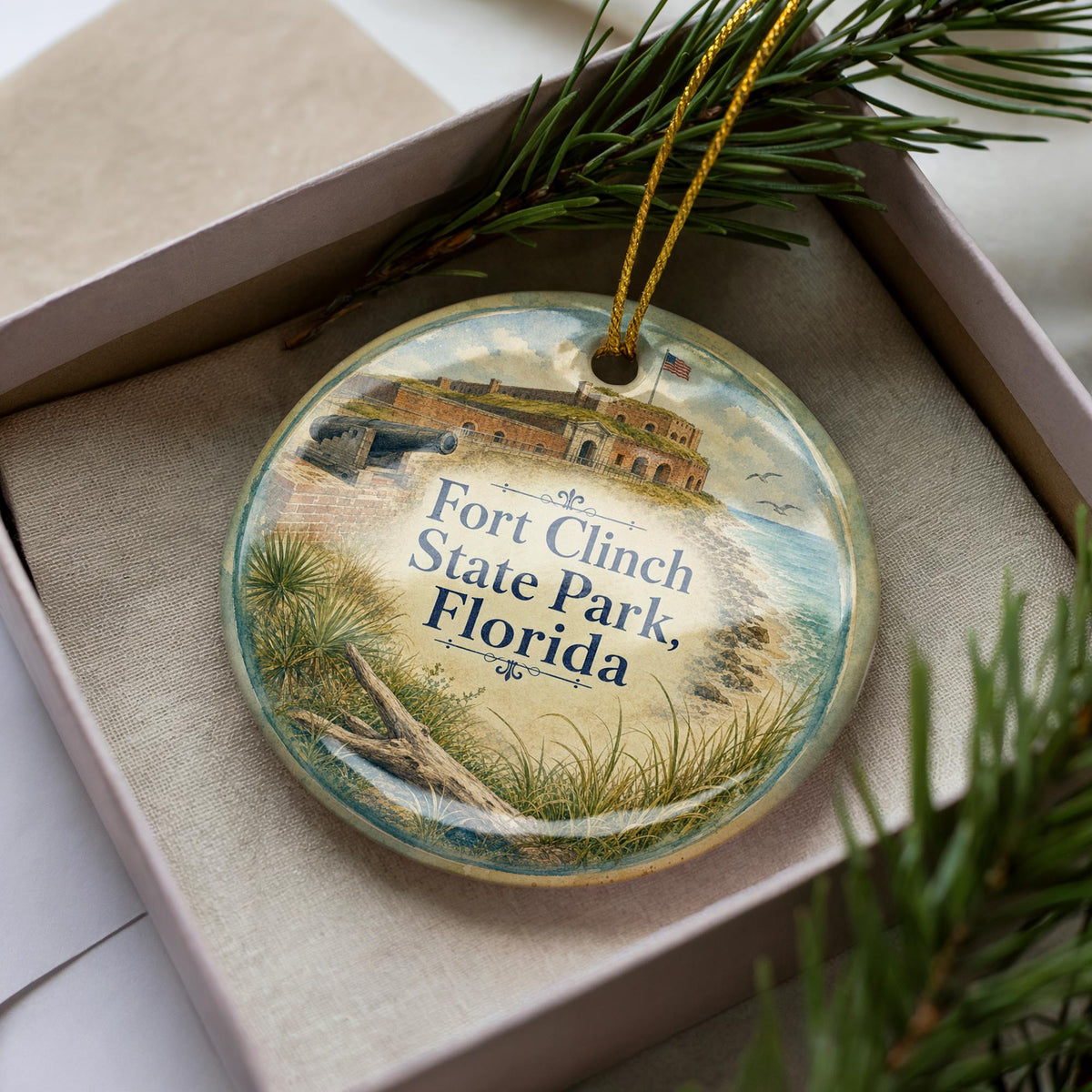 Fort Clinch State Park Florida Watercolor Ceramic Ornament, Amelia Island Fernandina Beach Souvenir Keepsake Gift — photo 2