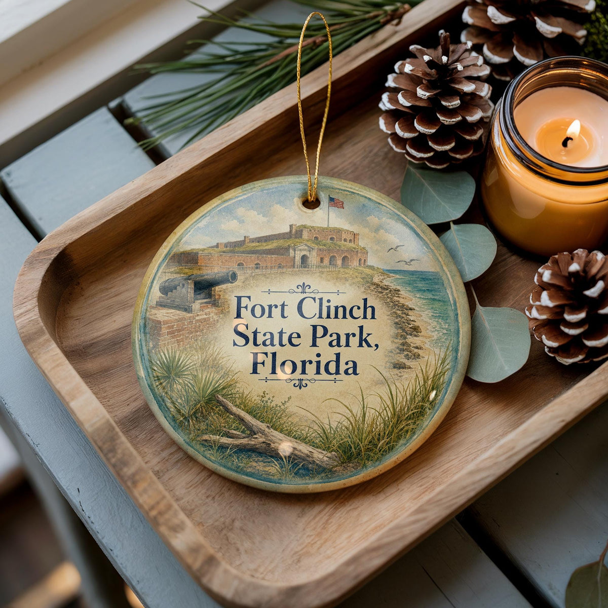 Fort Clinch State Park Florida Watercolor Ceramic Ornament, Amelia Island Fernandina Beach Souvenir Keepsake Gift — photo 3
