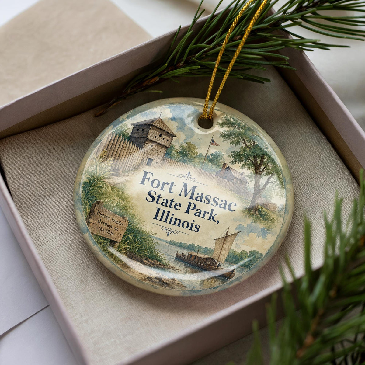 Fort Massac State Park Illinois Watercolor Ceramic Ornament, Historic Fort Landmark Souvenir, Travel Keepsake Gift — photo 2
