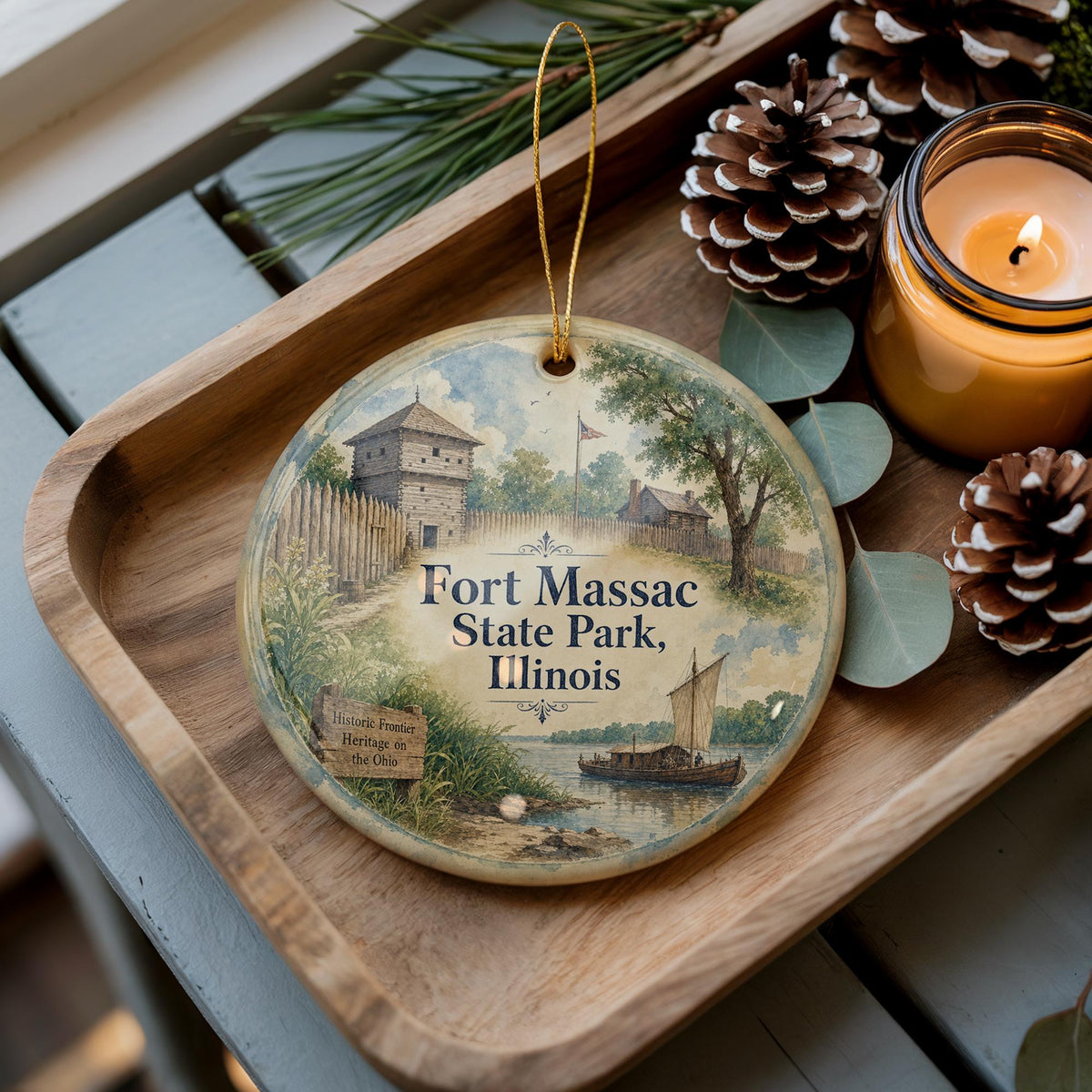 Fort Massac State Park Illinois Watercolor Ceramic Ornament, Historic Fort Landmark Souvenir, Travel Keepsake Gift — photo 3