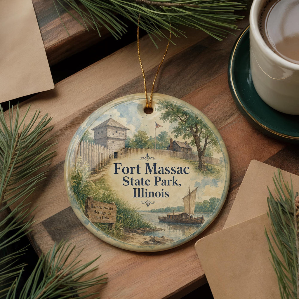 Fort Massac State Park Illinois Watercolor Ceramic Ornament, Historic Fort Landmark Souvenir, Travel Keepsake Gift — photo 5