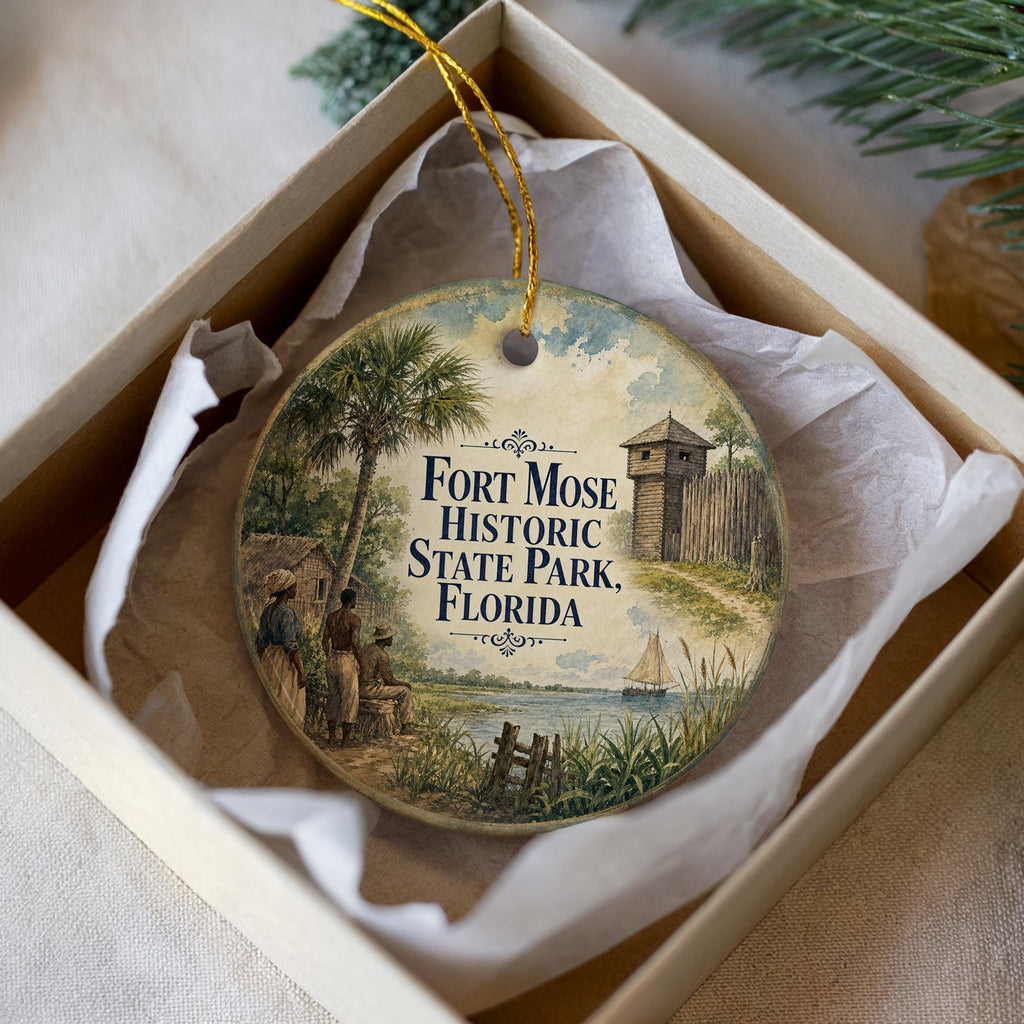 Fort Mose Historic State Park Florida Ceramic Ornament, Watercolor Fort Mose Landmark Souvenir Gift, St Augustine Florida Travel Decor — photo 2