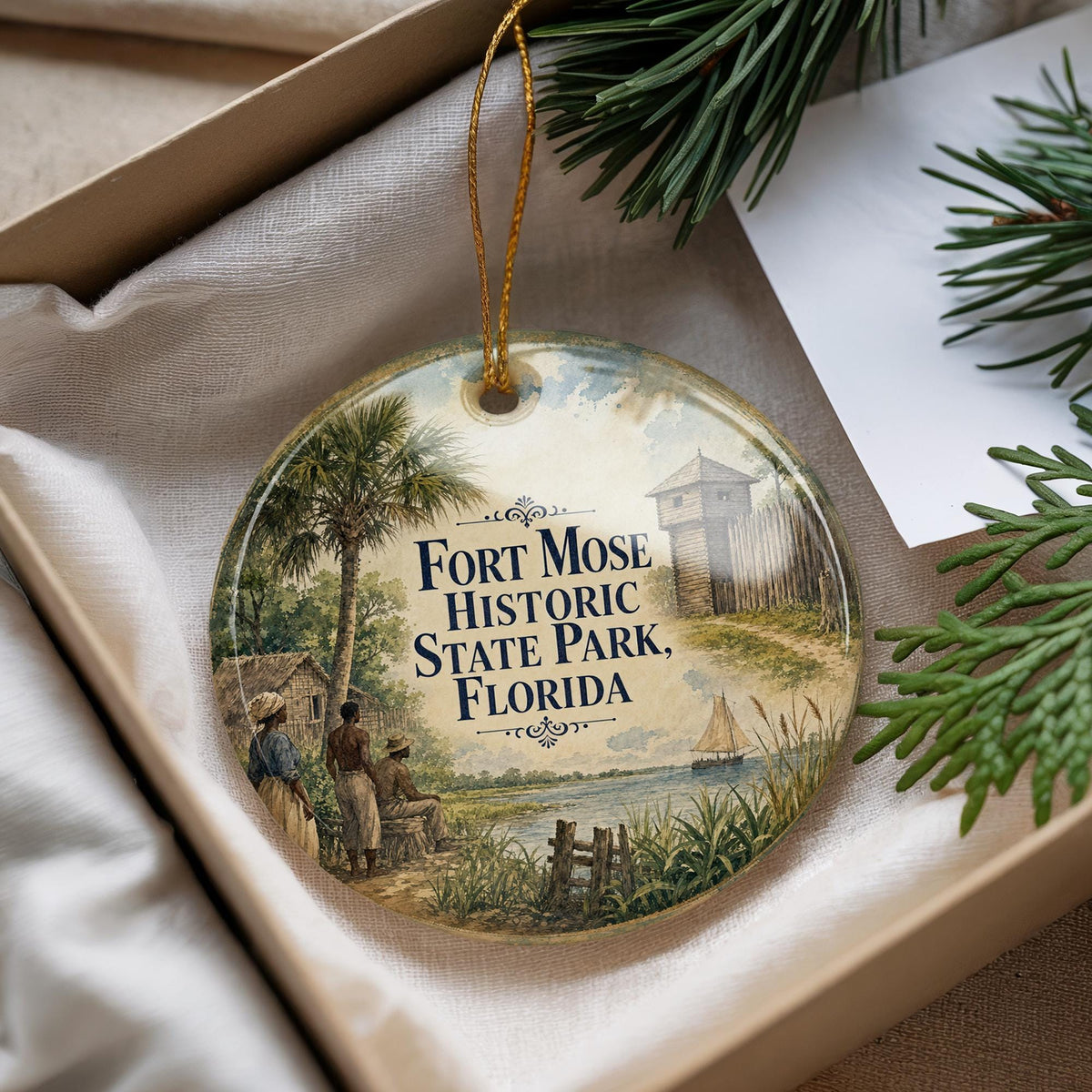 Fort Mose Historic State Park Florida Ceramic Ornament, Watercolor Fort Mose Landmark Souvenir Gift, St Augustine Florida Travel Decor — photo 4