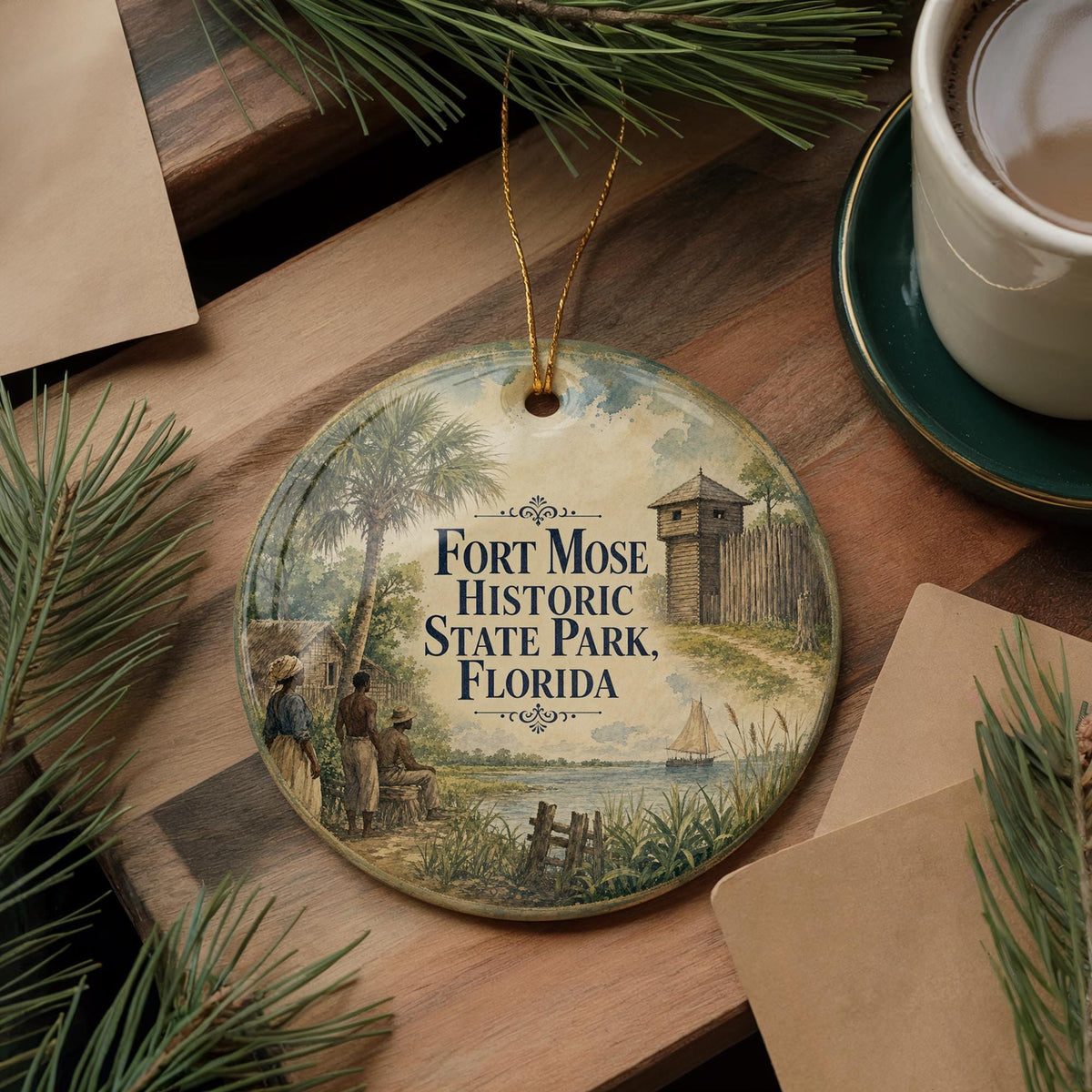 Fort Mose Historic State Park Florida Ceramic Ornament, Watercolor Fort Mose Landmark Souvenir Gift, St Augustine Florida Travel Decor — photo 5