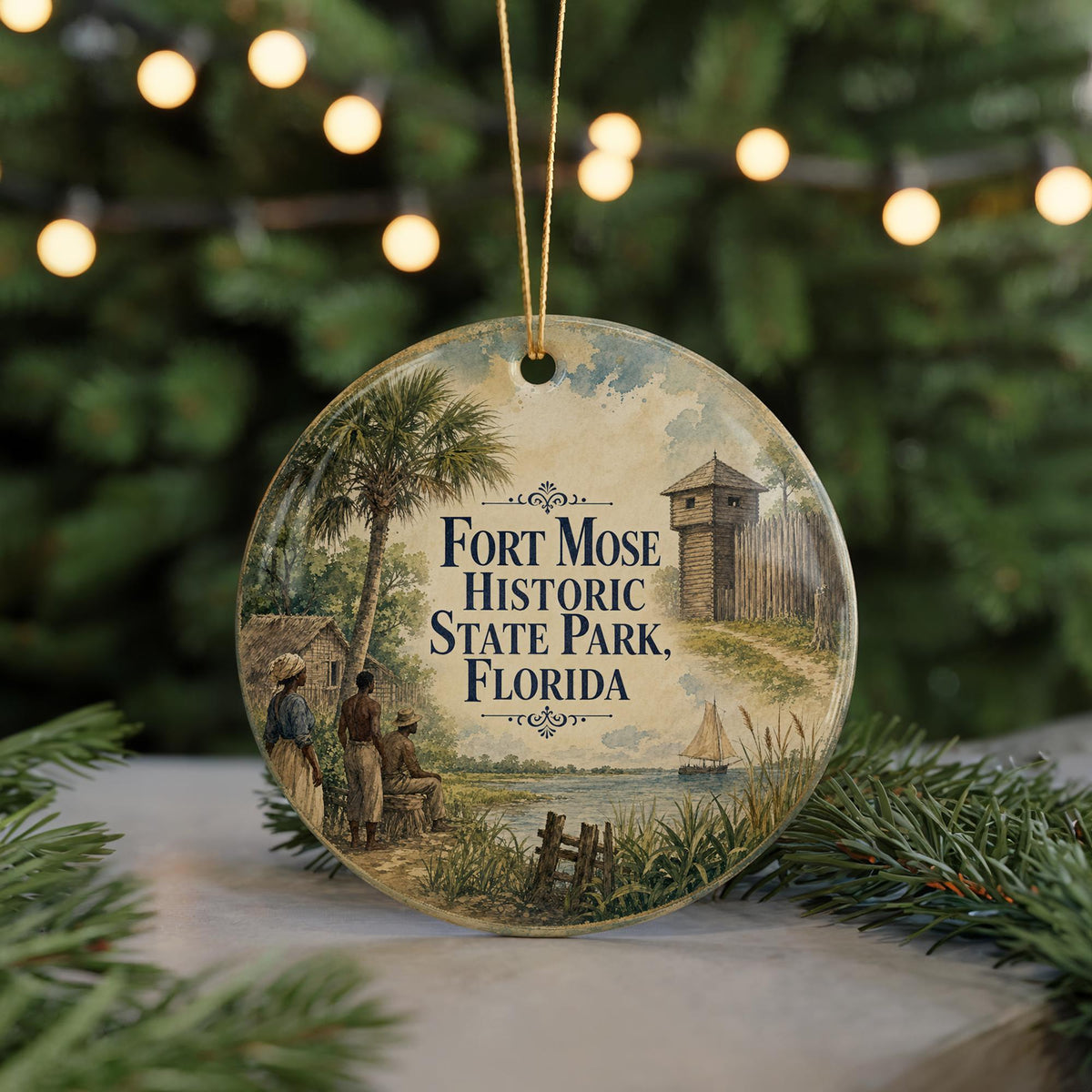 Fort Mose Historic State Park Florida Ceramic Ornament, Watercolor Fort Mose Landmark Souvenir Gift, St Augustine Florida Travel Decor — photo 7