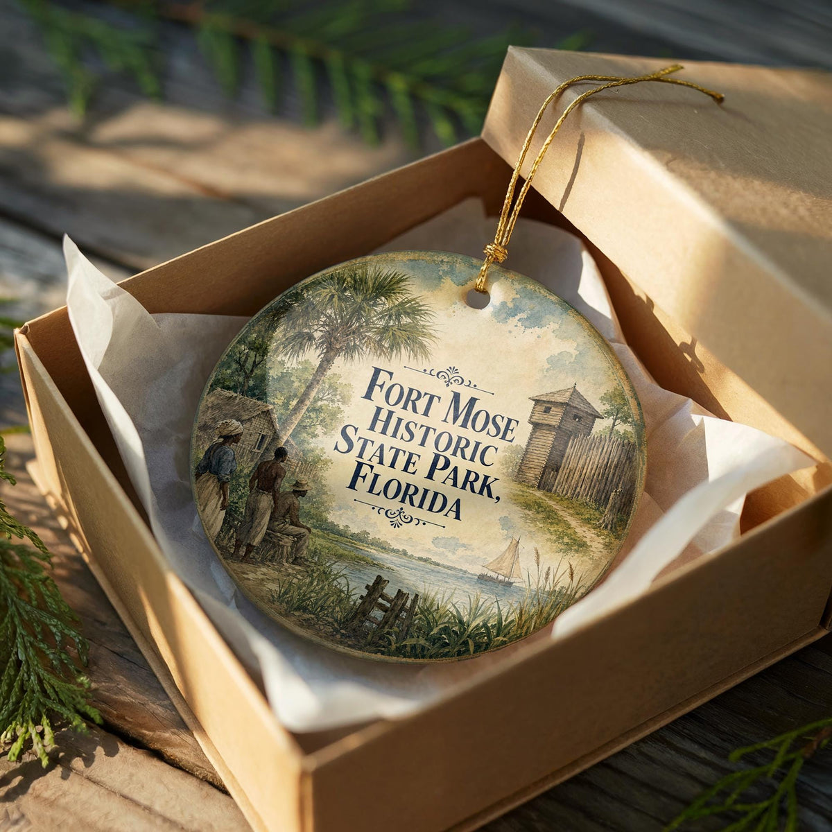 Fort Mose Historic State Park Florida Ceramic Ornament, Watercolor Fort Mose Landmark Souvenir Gift, St Augustine Florida Travel Decor — photo 8