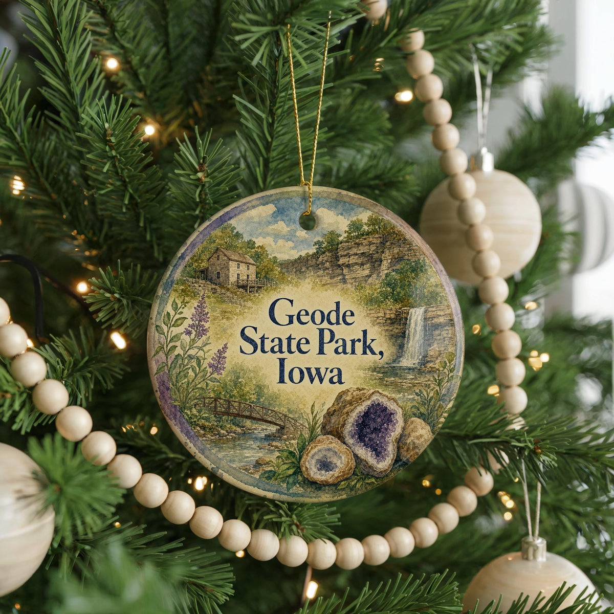 Geode State Park Iowa Ceramic Ornament, Watercolor Iowa State Park Souvenir, Geode Lake Travel Keepsake Gift — photo 6