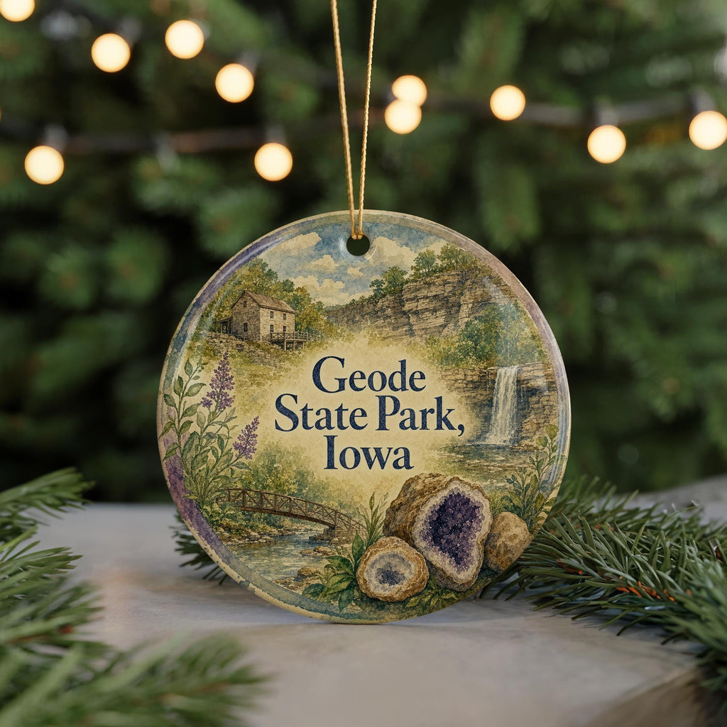 Geode State Park Iowa Ceramic Ornament, Watercolor Iowa State Park Souvenir, Geode Lake Travel Keepsake Gift — photo 7