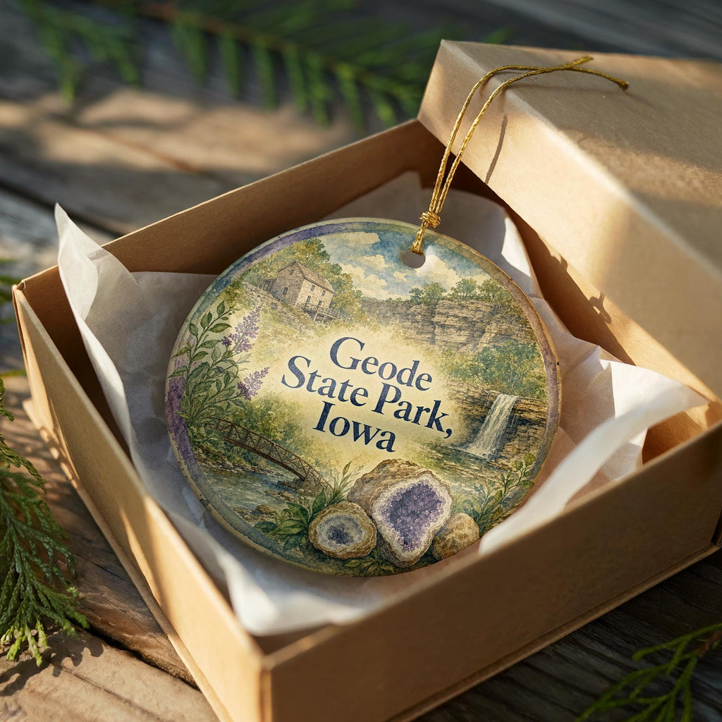 Geode State Park Iowa Ceramic Ornament, Watercolor Iowa State Park Souvenir, Geode Lake Travel Keepsake Gift — photo 8