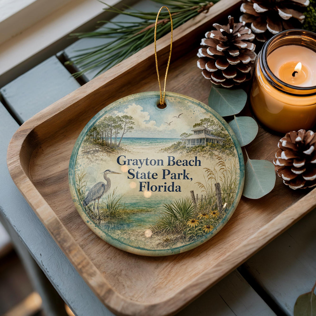 Grayton Beach State Park Florida Watercolor Ceramic Ornament, Scenic Florida State Park Souvenir, Coastal Nature Travel Gift — photo 2