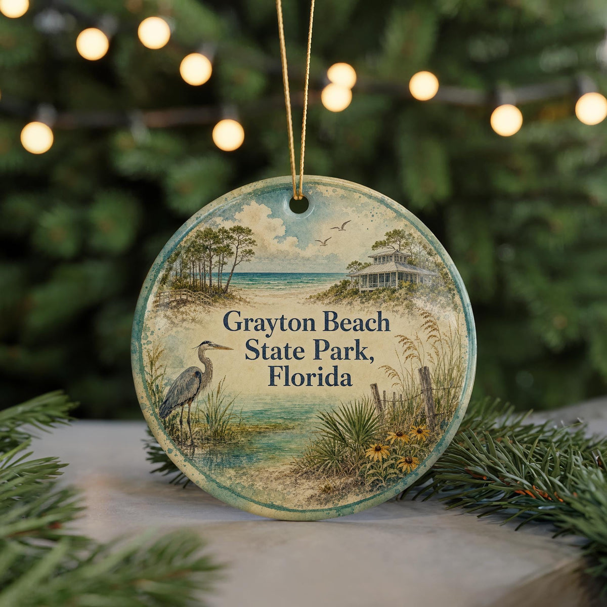 Grayton Beach State Park Florida Watercolor Ceramic Ornament, Scenic Florida State Park Souvenir, Coastal Nature Travel Gift — photo 7