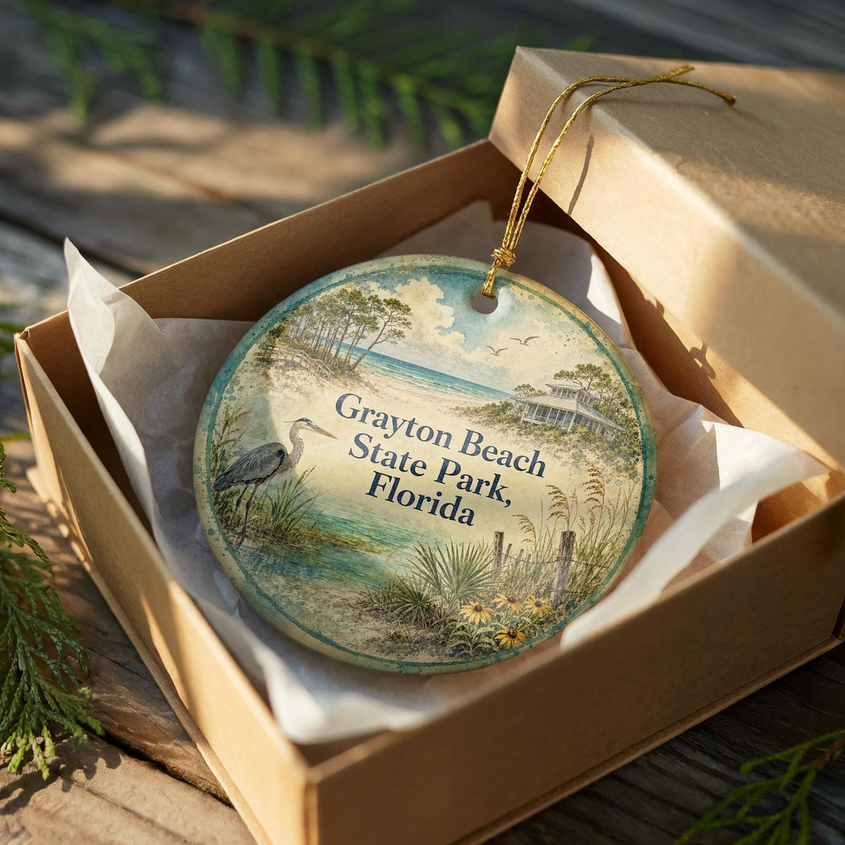 Grayton Beach State Park Florida Watercolor Ceramic Ornament, Scenic Florida State Park Souvenir, Coastal Nature Travel Gift — photo 8