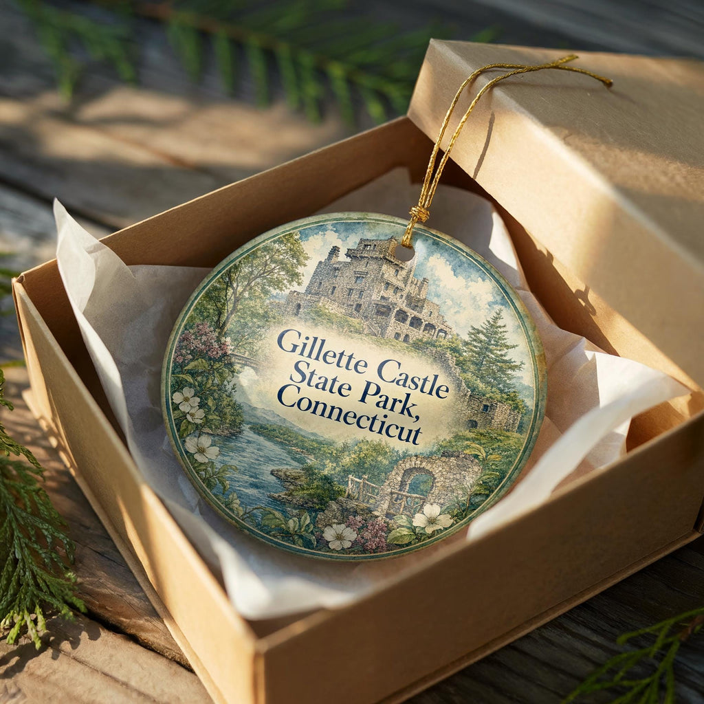 Gillette Castle State Park Connecticut Watercolor Ceramic Ornament, East Haddam CT Castle Landmark Souvenir Gift — photo 8