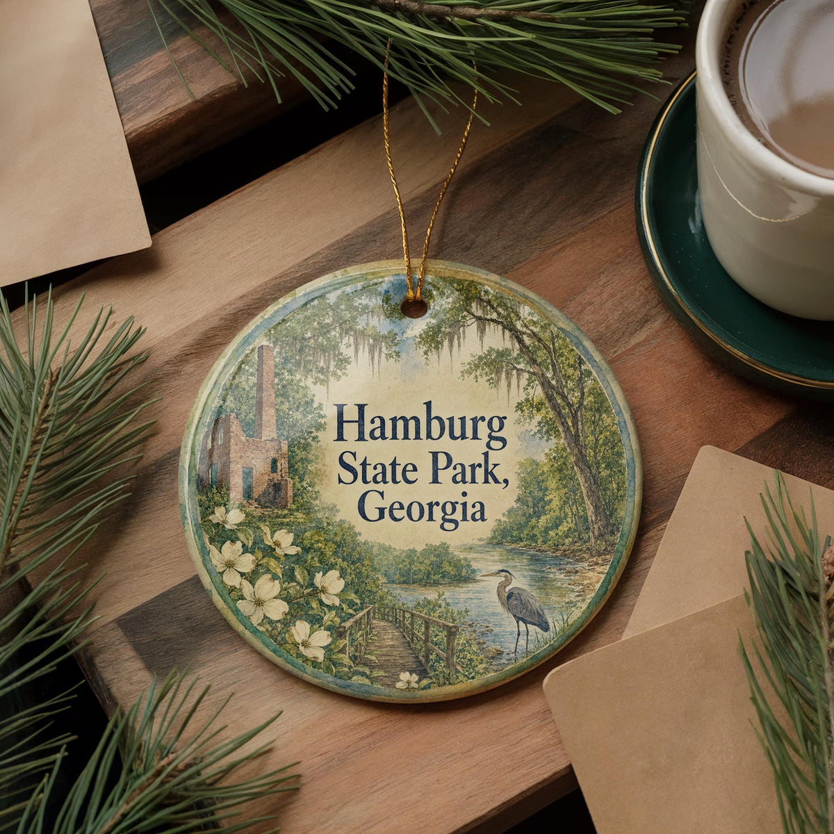 Hamburg State Park Georgia Watercolor Ceramic Ornament, State Park Souvenir, Travel Keepsake, Georgia Gift — photo 5