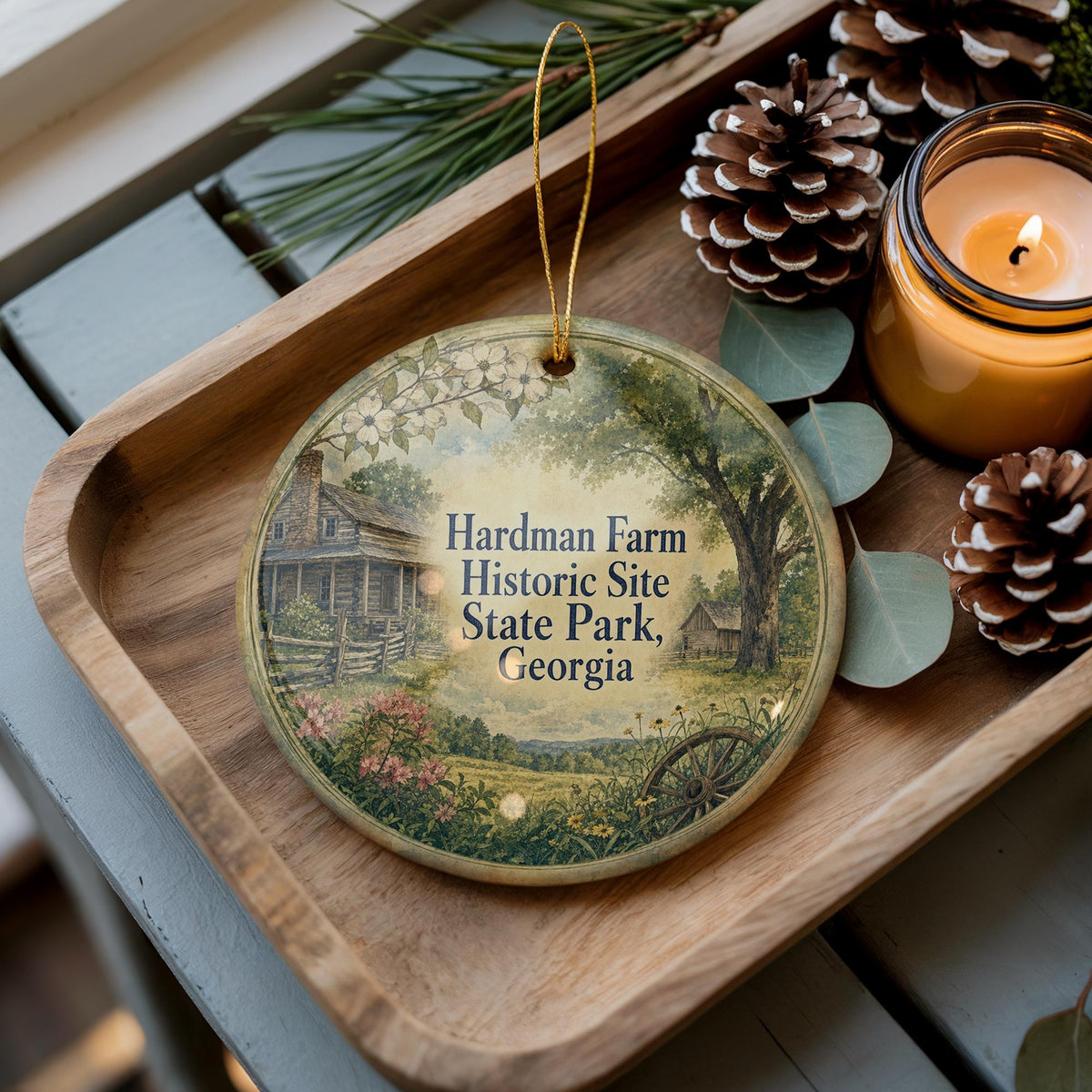 Hardman Farm Historic Site State Park Georgia Watercolor Ceramic Ornament, Helen GA Landmark Souvenir Christmas Tree Decor — photo 2