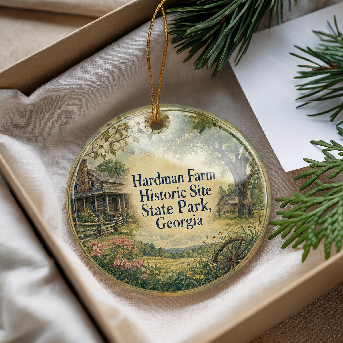 Hardman Farm Historic Site State Park Georgia Watercolor Ceramic Ornament, Helen GA Landmark Souvenir Christmas Tree Decor — photo 4