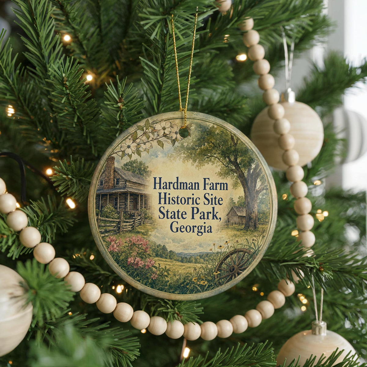 Hardman Farm Historic Site State Park Georgia Watercolor Ceramic Ornament, Helen GA Landmark Souvenir Christmas Tree Decor — photo 6