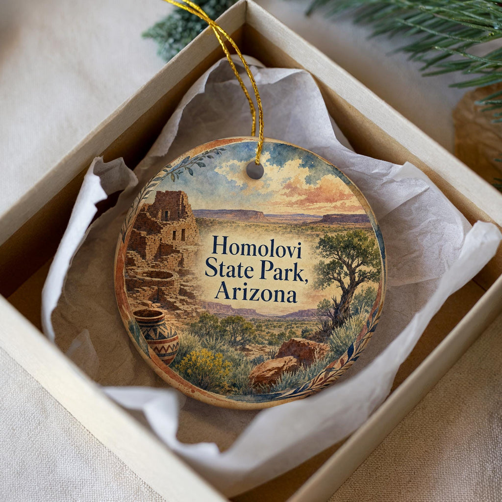 Homolovi State Park Arizona Ceramic Ornament, Watercolor Park Landscape Souvenir, Southwest Travel Keepsake, Arizona Gift — photo 1