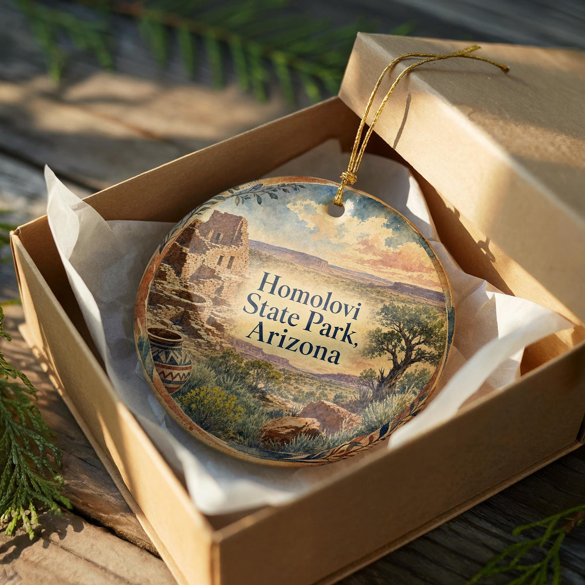 Homolovi State Park Arizona Ceramic Ornament, Watercolor Park Landscape Souvenir, Southwest Travel Keepsake, Arizona Gift — photo 8