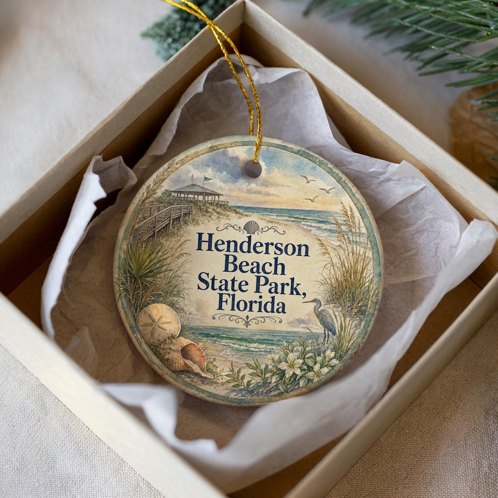 Henderson Beach State Park Florida Ceramic Ornament, Watercolor Beach Park Souvenir, Destin FL Coastal Vacation Keepsake Gift — photo 1