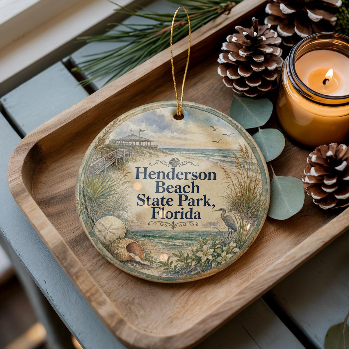 Henderson Beach State Park Florida Ceramic Ornament, Watercolor Beach Park Souvenir, Destin FL Coastal Vacation Keepsake Gift — photo 3