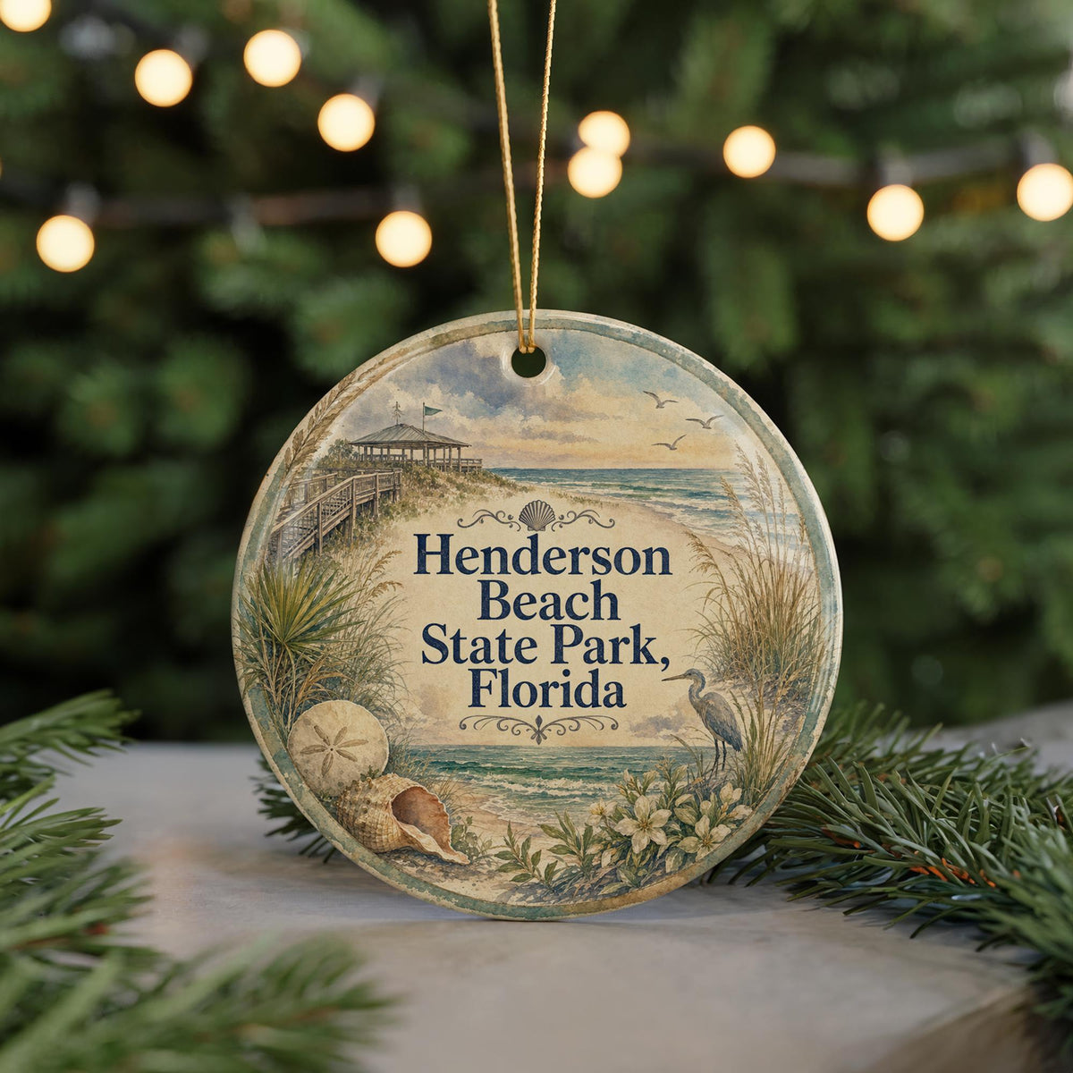 Henderson Beach State Park Florida Ceramic Ornament, Watercolor Beach Park Souvenir, Destin FL Coastal Vacation Keepsake Gift — photo 7