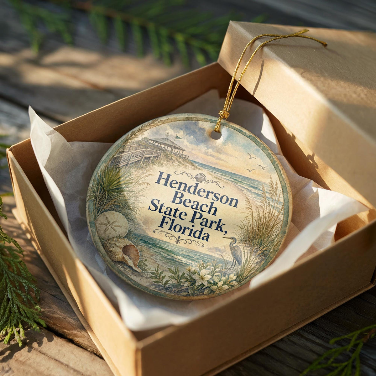 Henderson Beach State Park Florida Ceramic Ornament, Watercolor Beach Park Souvenir, Destin FL Coastal Vacation Keepsake Gift — photo 8