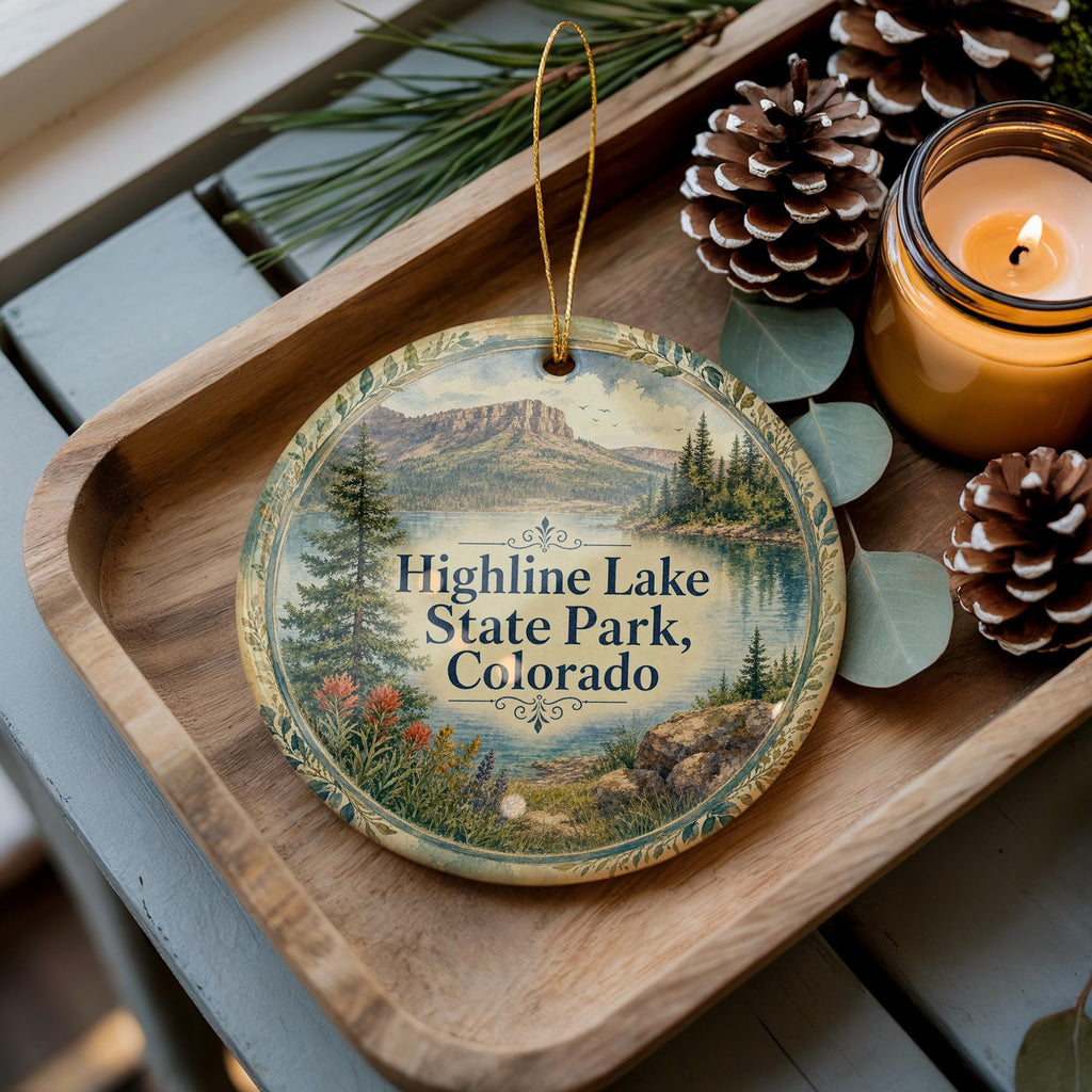 Highline Lake State Park Colorado Watercolor Ceramic Ornament, Scenic Colorado State Park Souvenir Keepsake Gift — photo 1