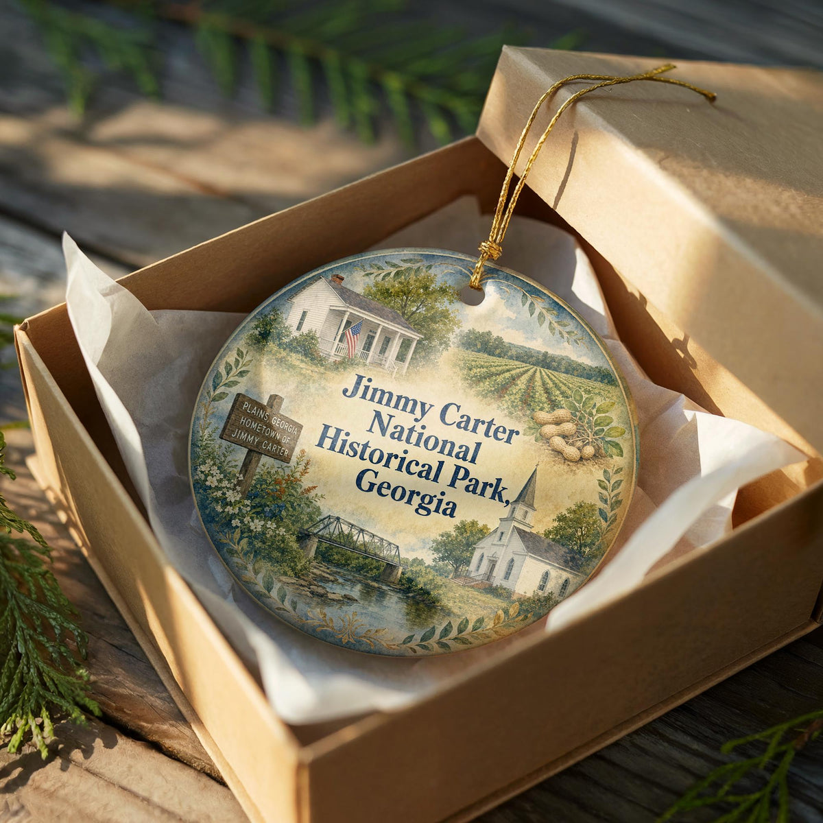 Watercolor Jimmy Carter National Historical Park Georgia Ceramic Ornament, Plains GA Historic Site Souvenir Keepsake Gift — photo 8