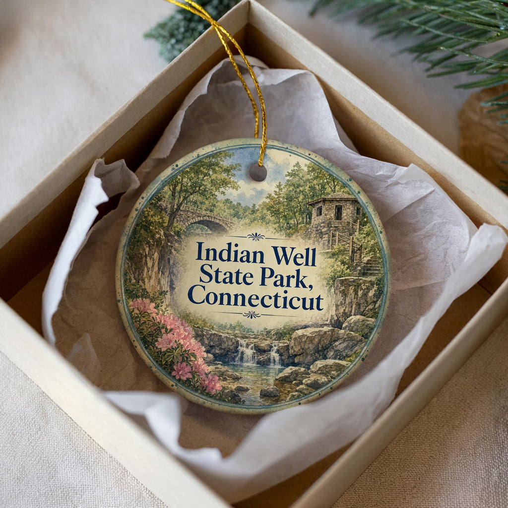 Indian Well State Park Connecticut Watercolor Ceramic Ornament, Scenic State Park Souvenir, Connecticut Travel Keepsake Gift — photo 1