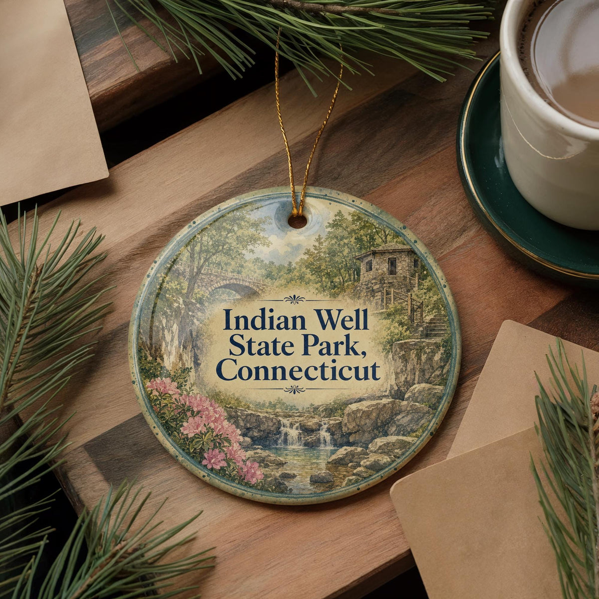 Indian Well State Park Connecticut Watercolor Ceramic Ornament, Scenic State Park Souvenir, Connecticut Travel Keepsake Gift — photo 5