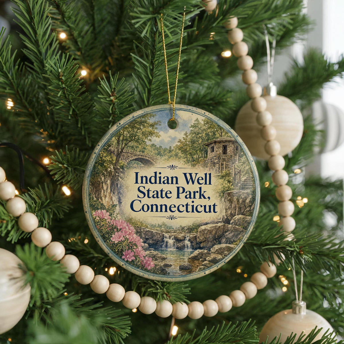 Indian Well State Park Connecticut Watercolor Ceramic Ornament, Scenic State Park Souvenir, Connecticut Travel Keepsake Gift — photo 6