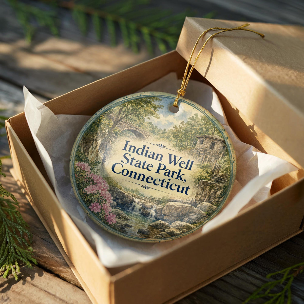 Indian Well State Park Connecticut Watercolor Ceramic Ornament, Scenic State Park Souvenir, Connecticut Travel Keepsake Gift — photo 8