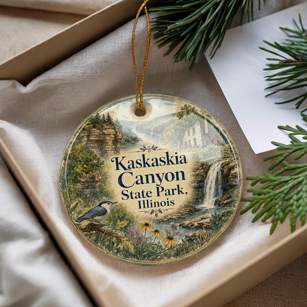 Kaskaskia Canyon State Park Illinois Watercolor Ceramic Ornament, Illinois State Park Souvenir, Nature Travel Keepsake Gift — photo 4