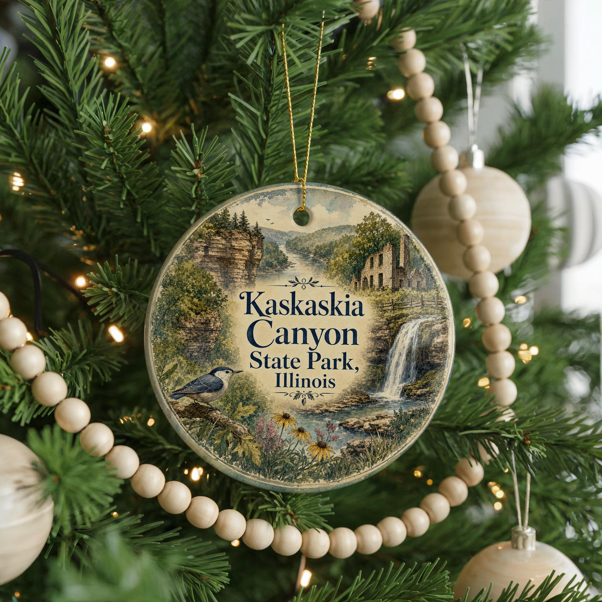 Kaskaskia Canyon State Park Illinois Watercolor Ceramic Ornament, Illinois State Park Souvenir, Nature Travel Keepsake Gift — photo 6